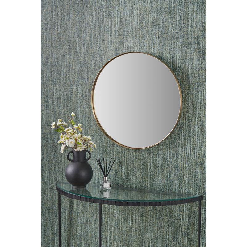 Stainless Steel Round Wall Mirror, Brushed Gold, 60cm x 60cm