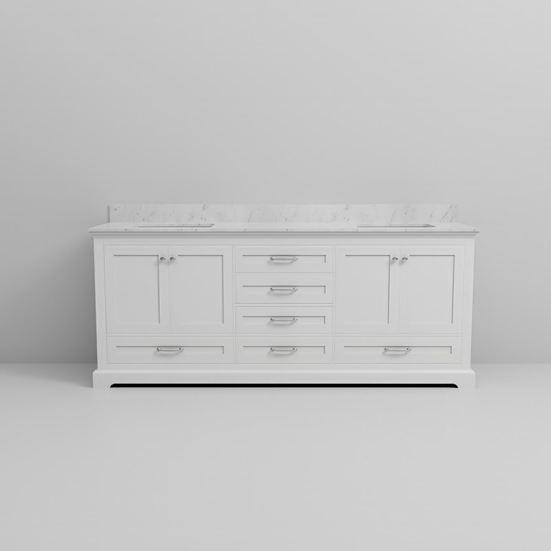 Ensemble de meuble-lavabo double 80 po Dukes, Blanc, Marbre de Carrare blanc