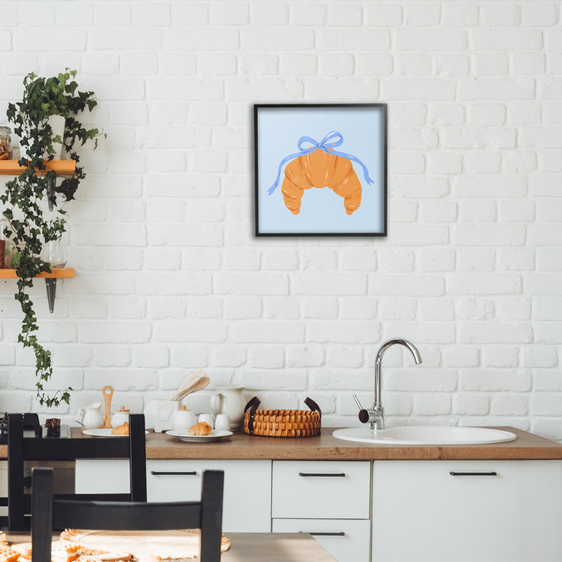 «Blue Bow Croissant», dessin de Krissy Mast, Giclée encadrée noir minuit, H 12 po x l 12 po