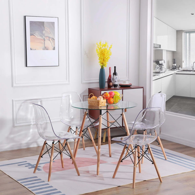 Lorel Round Glass Top Solid Wood Base Dining Table