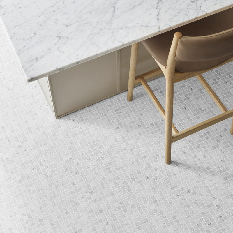 Carrara 1x6 Stacked Honed Marble Mosaic Floor and Wall Tile, Honed, 0.78" W x 0.78" L, Grid