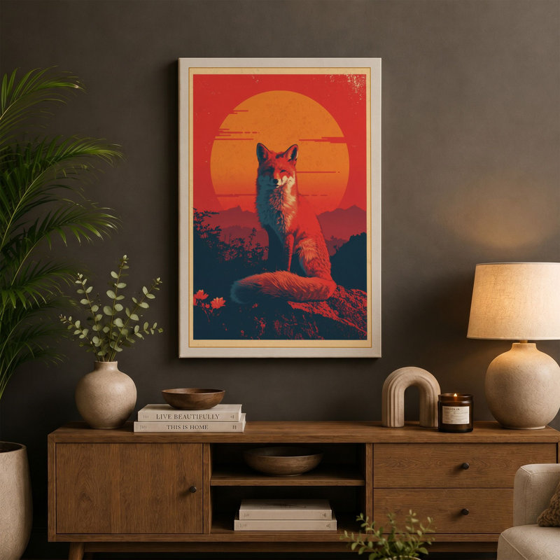 Fox at Dawn Boho - Wrapped Canvas, 18x12 - 45.7 x 30.5 cm, Taupe Border