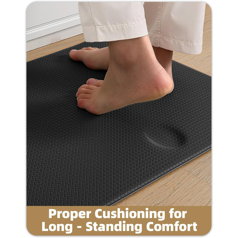 Castelford Plaid Memory Foam Kitchen Mats Ant-Fatigue Non-Skid Kitchen Rugs (Set of 2), Runner 17"x29.5" + 17"x59", Black