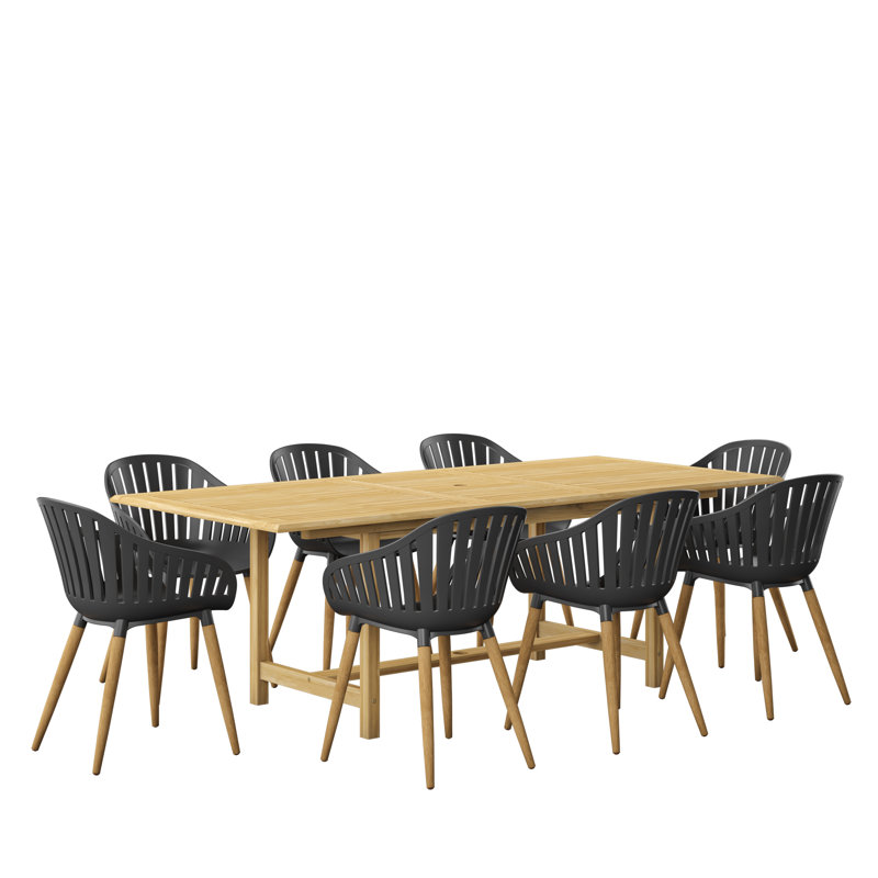 Anautica 8 - Person Teak Wood Patio Dining Set with Rectangular Table
