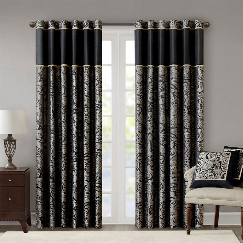 Jacquard Curtain Panel Pair, 50" W x 84" L, Black