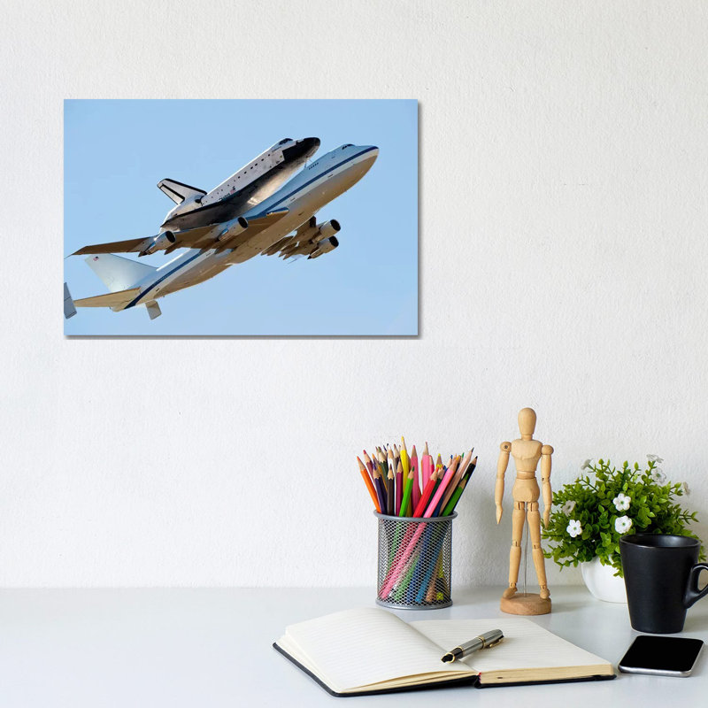 Space Shuttle Endeavour Mounted On A Modified Boeing 747 Shuttle Carrier Aircraft by Stocktrek Images - Wrapped Canvas Print
