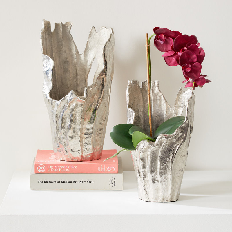 Arbre Aluminum Table Vase, 18" H x 9.75" W x 7" D, Silver