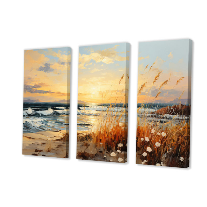 «Beach Breeze Pointillism II» sur toile, reproduction de 3 pièces, H 32 po x l 48 po x P 1 po