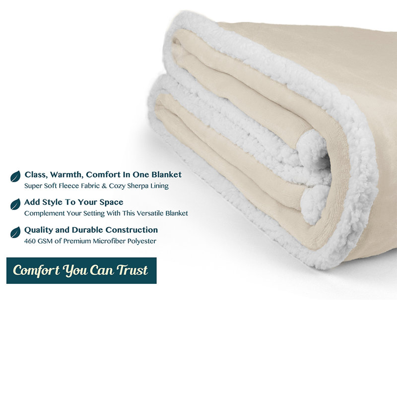 Cream Beige Reversible Sherpa Fleece Throw Blanket