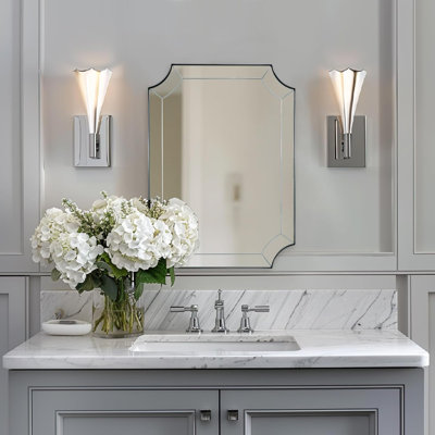 Minuette Glass Tile Edge Scalloped Bathroom Vanity Mirror | Stainless Steel Frame