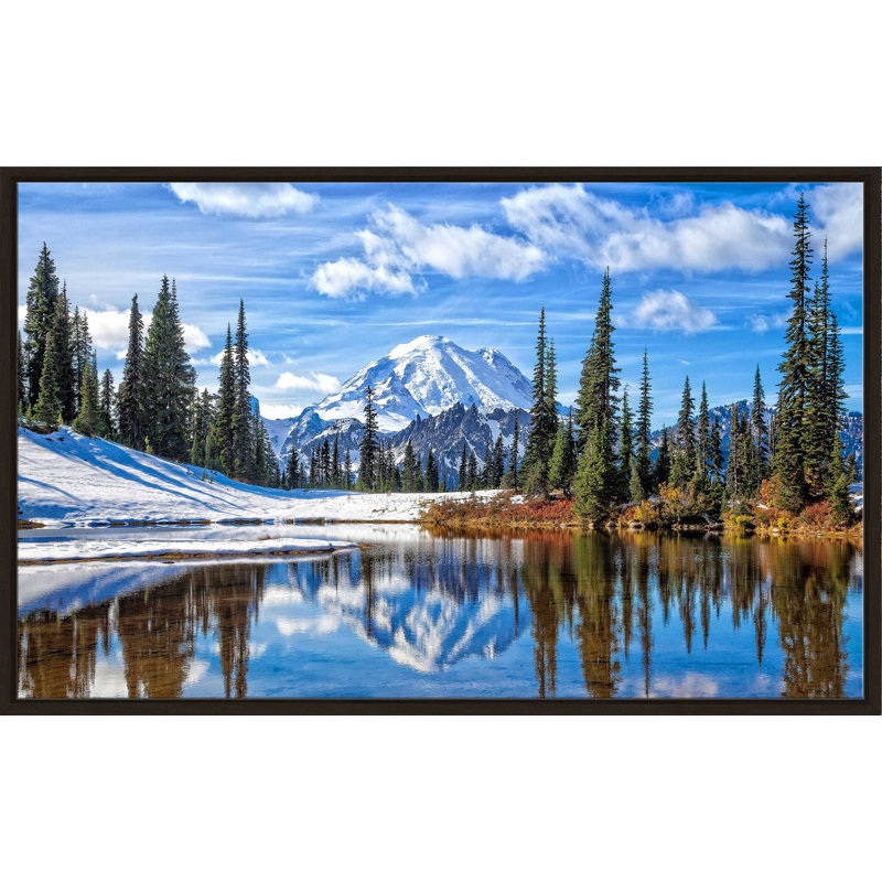 Mont Rainier Vista par - photographie, Cadre flottant espresso, H 21,5 po x l 33,5 po x P 2 po