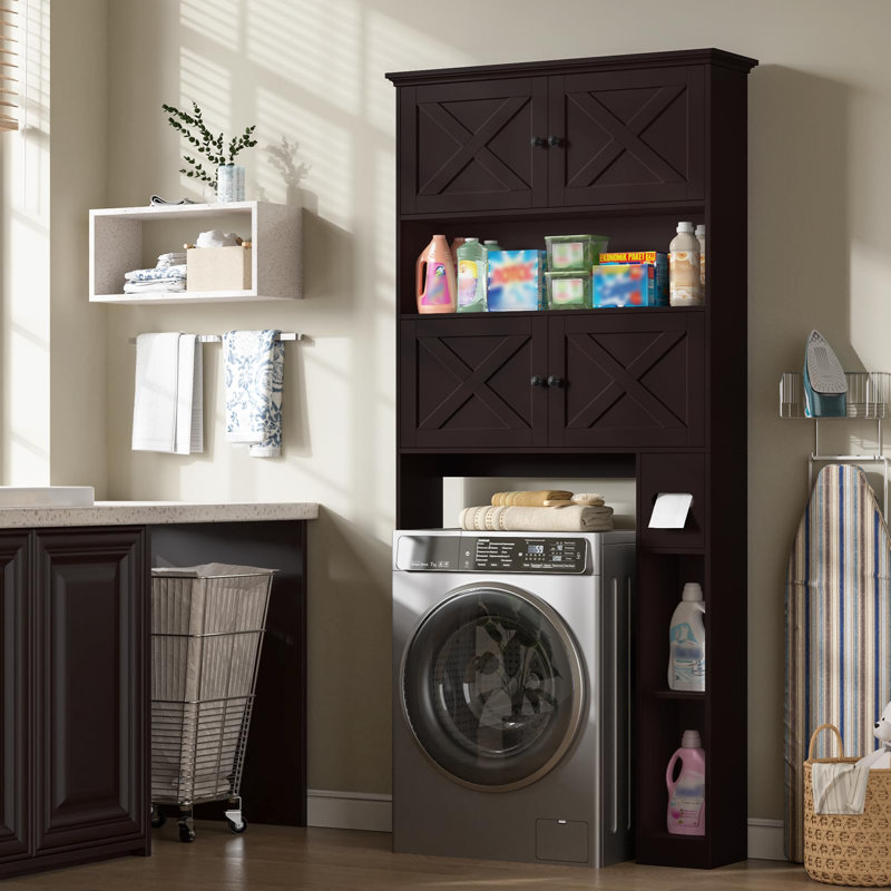 Over The Toilet Storage Cabinet With Fluted Doors And Adjustable Shelf, Brown