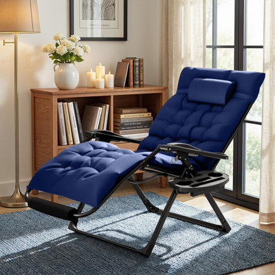 Oversized Zero Gravity Chair with Removable Thick Cushion, Lawn Patio Reclining Chair Upgraded Alloy Lock and Cup Holder, for Indoor Outdoor by Arlmont & Co.