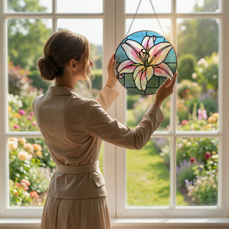 Vitrail de fenêtre en verre teint 7,8 "H Lily, H 7,8 po x l 7,8 po