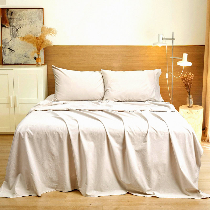 Cotton Percale Sheet Set - Deep Pocket Bedding Bundle with 4 Pieces: 1 Flat Sheet, 1 Fitted Sheet, 2 Pillowcases - Crisp, Cool, Strong Linens