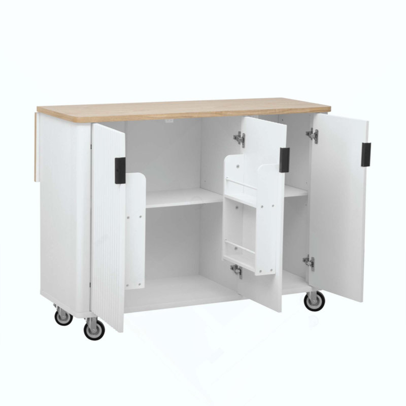 Fluted Kitchen Island with Drop Leaf, White