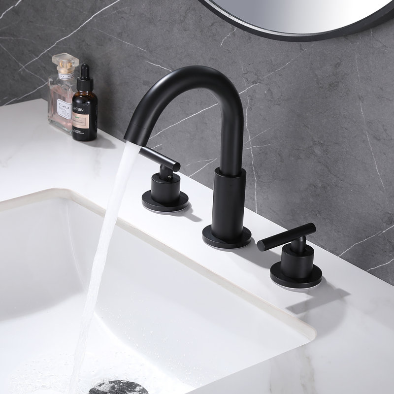 8 Inch 3-Hole Widespread Bathroom Faucet, 2-Handle Bathroom Sink Faucet With Drain Assembly, Matte Black, Lever Handle