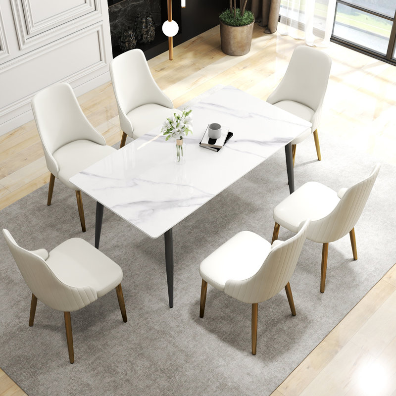 Menifee Nedek 62.99'' Modern Rectangular Sintered Stone Dining Table With 4 Grey Metal Legs, Snow White