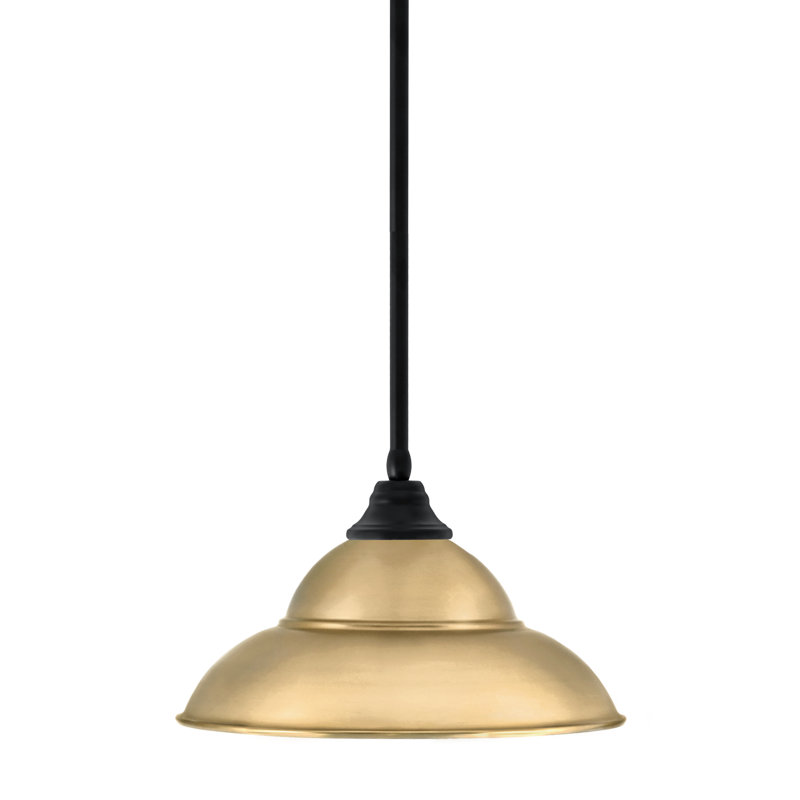 Luminaire suspendu à n'importe quelle tige avec abat-jour double en métal, H 9,5 po x l 16 po, Noir mat, Chrome