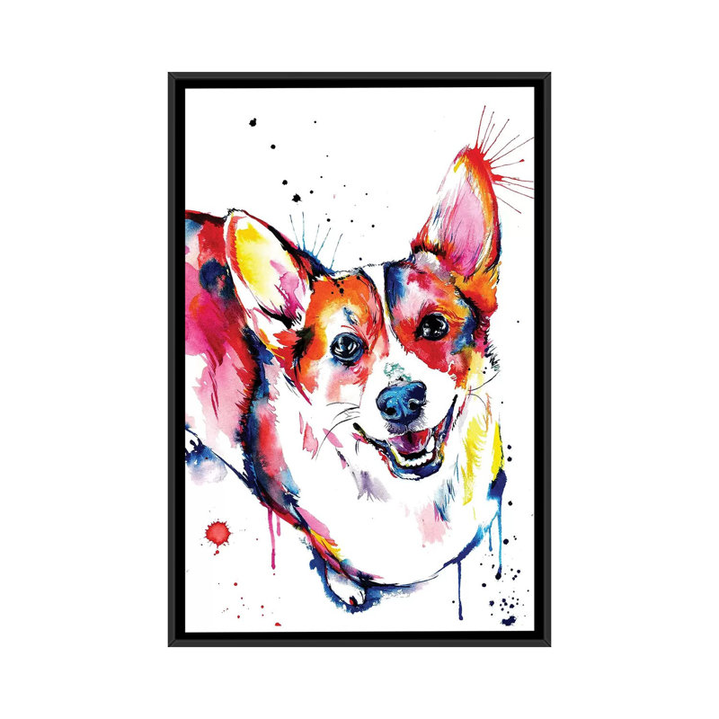 «Corgi», impression sur toile, H 26 po x l 18 po x P 1,5 po, Toile avec cadre noir