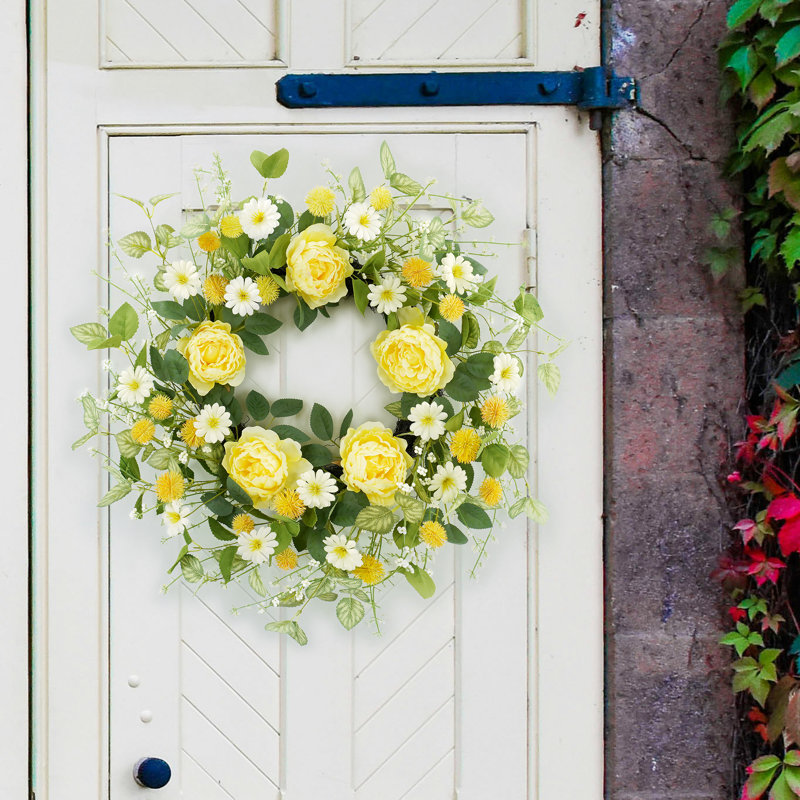 22"Spring Wreaths Of Yellow Roses And Wildflowers