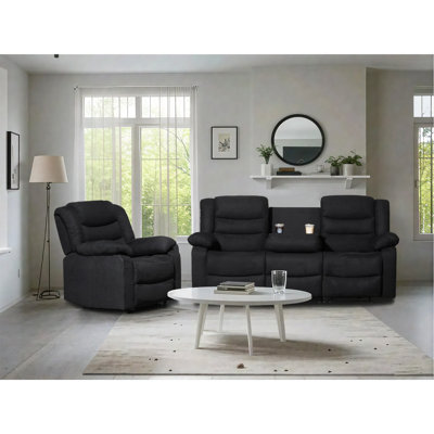 Frithiof Living Room Set, 2-Piece Microfiber Manual Recliner Couch Set With 1-Seat Recliner,3-Seat Recliner, Drop Table & Cup Holders