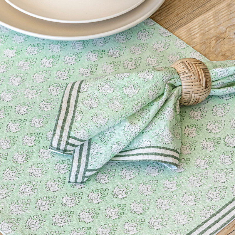 Ensemble de 4 napperons bloqués à la main, Feuille verte
