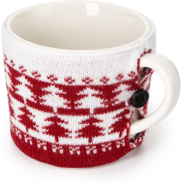  Sweater Mug Winter Cozy Gift Idea Red & White Tree Gift Mugs -  Holiday Seasonal Gift, 14oz 3.5 Removable Crochet Winter Season Cup, Cute  Merry Santa, Reindeer, Snowman, Snowflake Design 