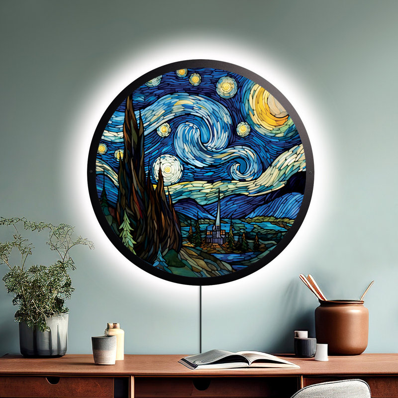 Enseigne au néon Van Gogh «Starry Night» aspect vitrail personnalisé | Enseigne néon | Enseigne lumineuse néon à DEL