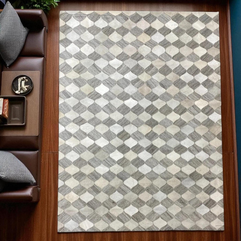 Tapis gris et blanc en peau de vache, tapis en peau de vache naturel fabriqué à la main, Rectangle 8 pi 10 po x 12 pi