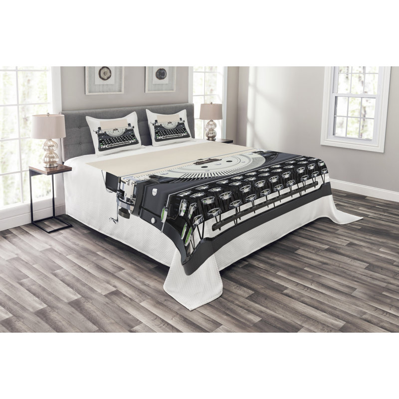 Abshure White/Beige/Black Microfibre Bedspread Set, 223.5 x 223.5 cm