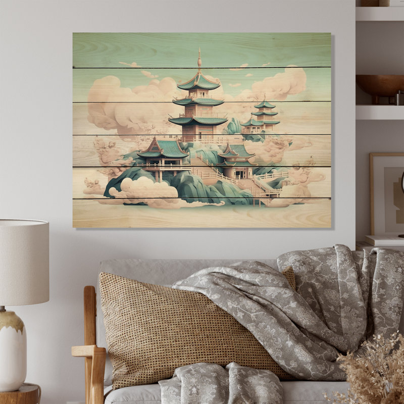 «Asian Mountain and Lake Illustration II - Landscape Japon», reproduction d'art sur bois, H 24 po x l 32 po x P 0,78 po