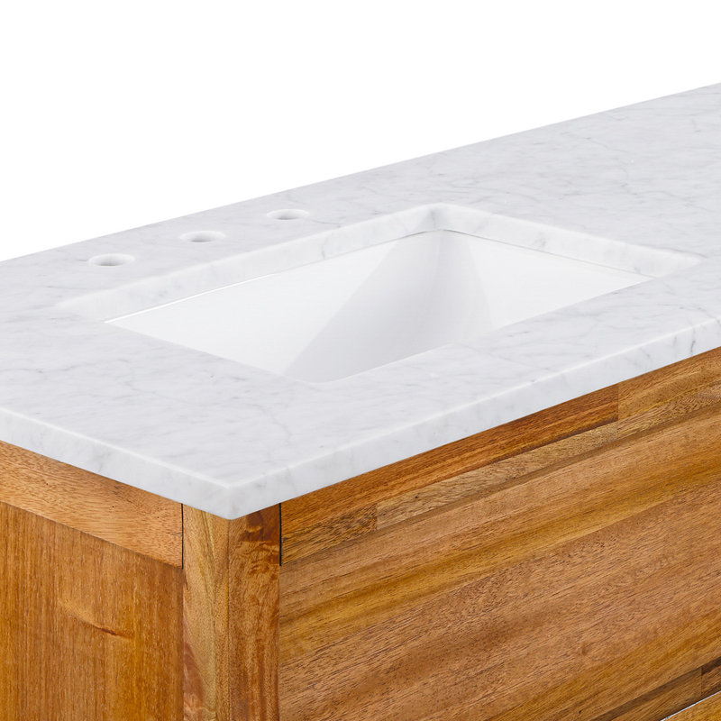 Oakman 72 In. Mango Wood Single Sink Carrara White Marble Countertop Bath Vanity With Satin Gold Faucet, Satin Gold