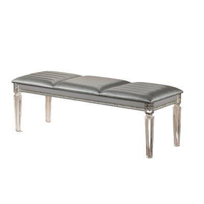 Antique Classic Silver 1Pc Bench Only Contemporary Acrylic Legs Crystal And Mirror Accent