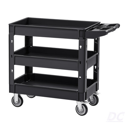 Utility Service Cart, 3 Shelf 550LBS Heavy Duty Plastic Rolling Utility Cart With 360° Swivel Wheels (2 With Brakes), Medium Lipped Shelf, Ergonomic S