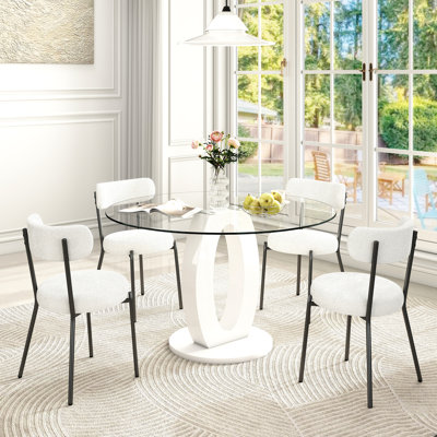 47''High Gloss Round Pedestal Dining Table Set