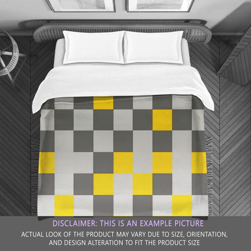 Machine Printed Comforter, Twin Comforter, Gray/Yellow Checkered