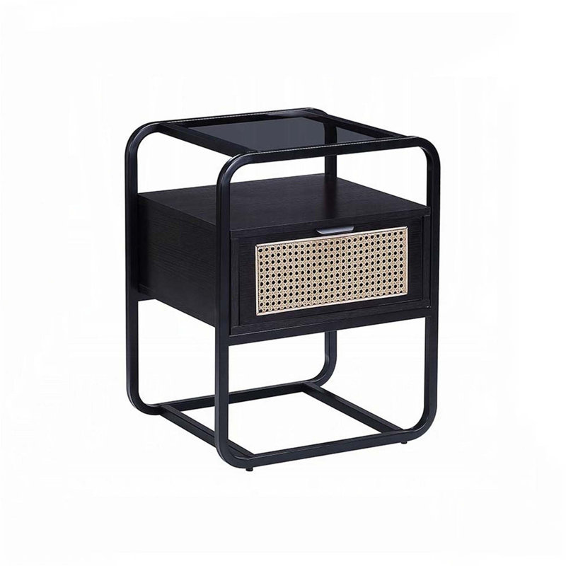 Table d'appoint moderne avec cadre en métal avec plateau en verre trempé et rangement spacieux, parfait pour les espaces de vie contemporains.