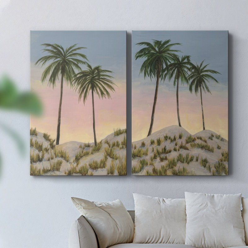 Sunrise Palms I - Toile tendue avec châssis de qualité supérieure - Prêt à être accroché