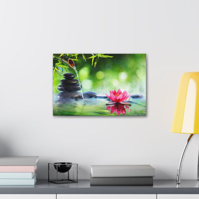 Stones and Waterlily Forest Floral Nature Photography Canvas Wall Art