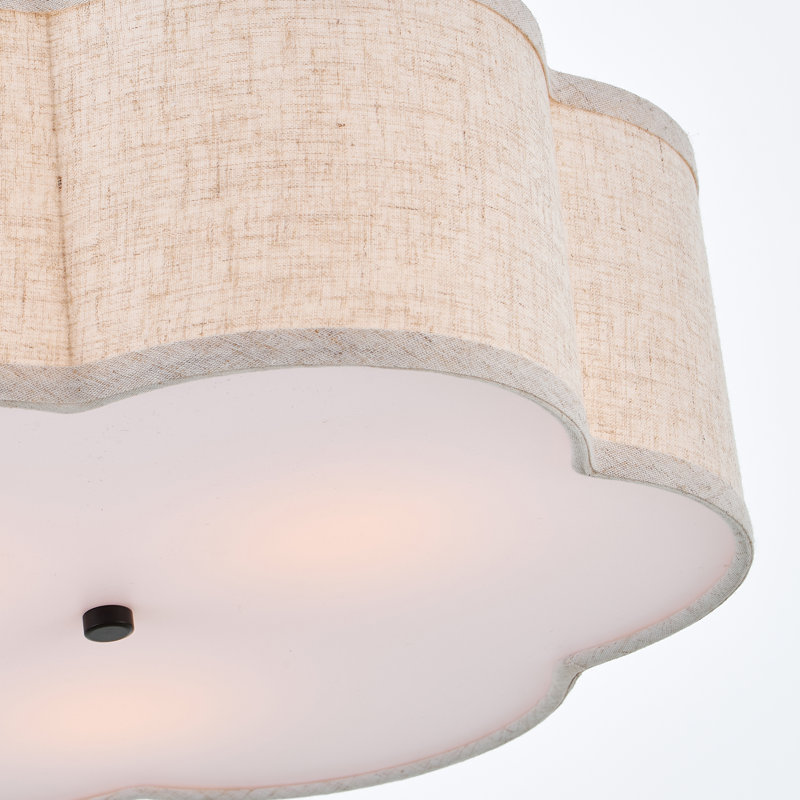 Plafonnier semi-encastré 3 lumières en lin moderne, Noir mat