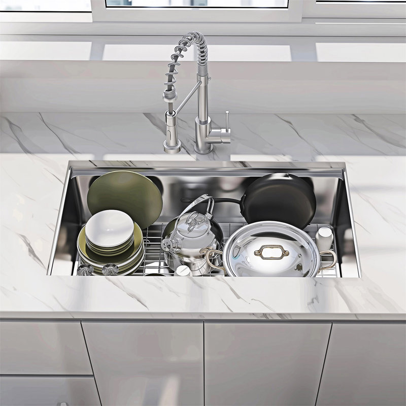 Évier de cuisine encastré à cuve simple avec accessoires et station de travail encastrable