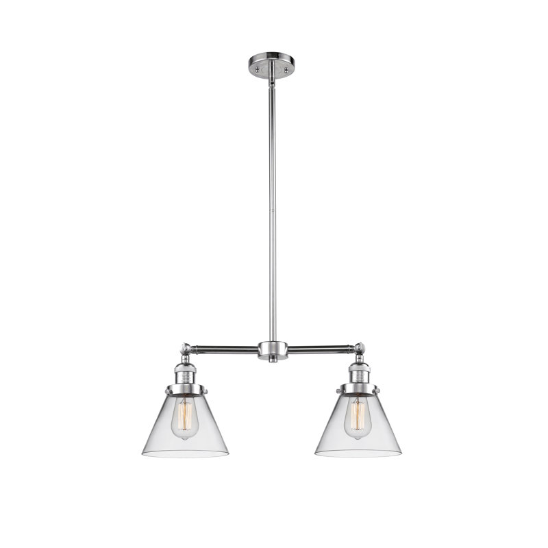 Luminaire suspendu conique pour îlot de cuisine 2 lumières Callahan, Transparent, Chrome poli, Ampoule DEL 6 watts Vinage