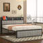 Base de lit grand de style campagnard avec tête de lit bibliothèque, lit plateforme tapissier en lin gris grand avec station de charge, sommier à lattes en acier robuste, aucun sommier tapissier requis-987698839-979934208