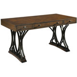 56" Wide Brass and Acacia Writing Desk, Special Reserve Finish