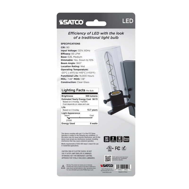 6 Watt LED Deena Flex Gray Coil Filament T9 Medium Base 2700K CCT Clear 120 Volt