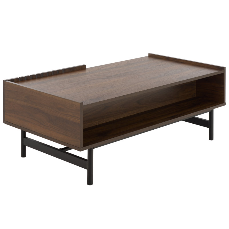 Table basse à 2 tablettes et porte coulissante Eason, Walnut