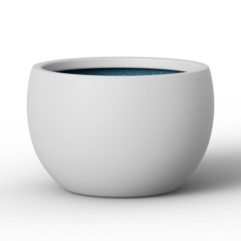 11" W x 7.5" H Pearl White Small Round Concrete Plant Pot/Planter Bowl for Indoor & Outdoor with Drainage Hole, Pearl White