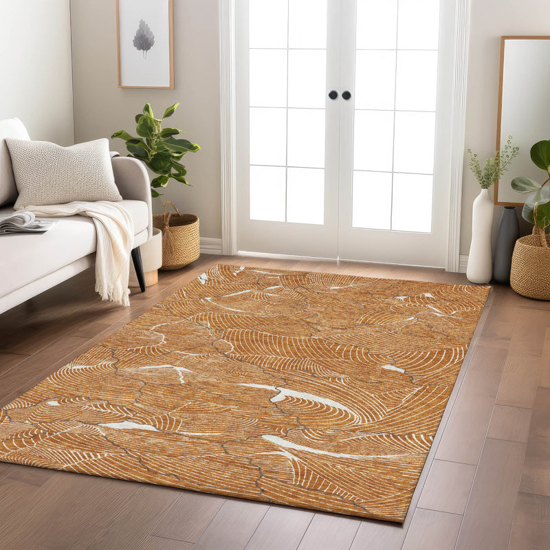 Paprika Synthetic Rectangular Machine Washable Rug