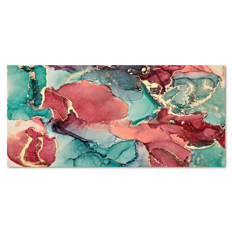 Bleu et mauve luxueux abstrait fluide X - peinture sur toile, H 28 po x l 60 po, Toile tendue